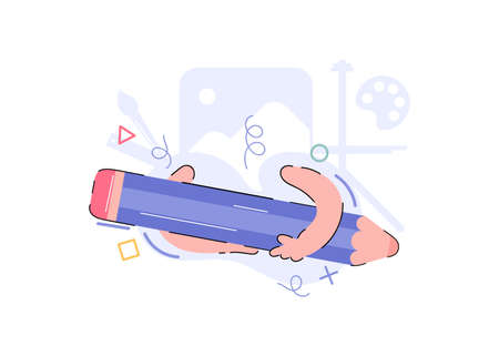 Hands with a pencil. Element for the design of presentations, applications and websites. trend illustration.のイラスト素材
