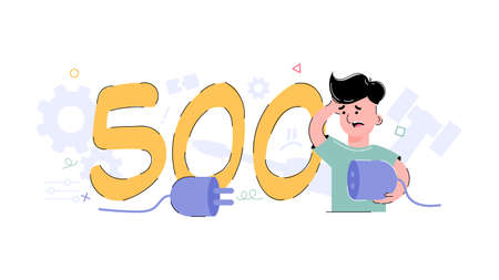 500 system error. The guy is upset because of an internal server error. Flat design concept...
