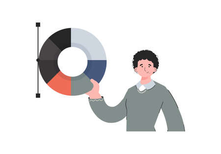 A man stands waist-deep with a color wheel. isolated. Element for presentations, sites. vector illustrationのイラスト素材