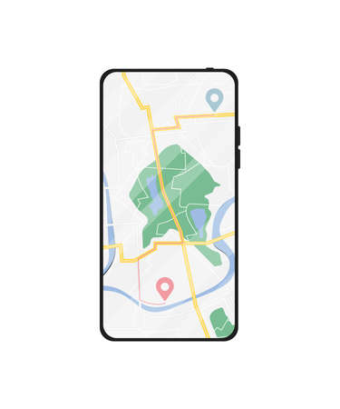 Mobile phone with digital GPS Navigation. Map with point. Mobile GPS Navigation app on touch screen...