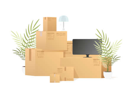 A mountain of boxes. The concept of moving and delivery. vector illustration.のイラスト素材