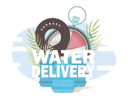 water delivery logo. The concept of home delivery of drinking water. cartoon style. vector illustration.のイラスト素材