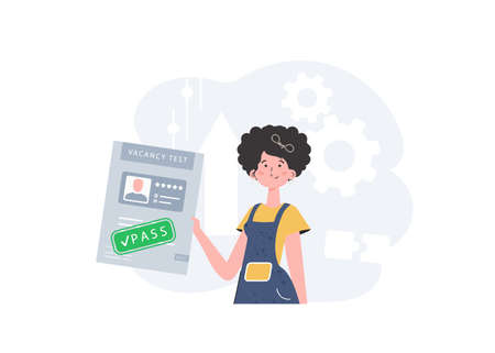 A woman holds in her hands a passed test for a vacancy. job search concept. Trend style, vector illustration.のイラスト素材