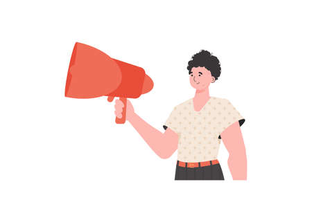 A man stands waist-deep with a loudspeaker. isolated. Element for presentation. vector illustrationのイラスト素材