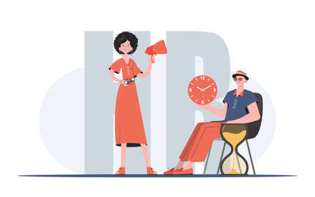 A woman is standing with a loudspeaker next to a man. human resource. Element for presentations....