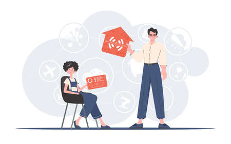 Internet of things concept. A man and a woman are a team in the field of the Internet of things....