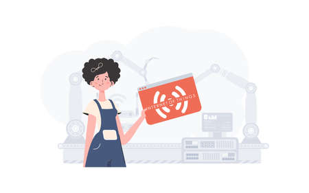 A woman is holding an internet thing icon in her hands. Internet of things concept. Good for presentations and websites. vector illustration.のイラスト素材