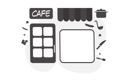 Cafe background in black and white style. Good for presentations and websites. vector illustration.のイラスト素材