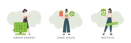 Set of women characters on the theme of ecology. trendy style. Veil illustration.のイラスト素材