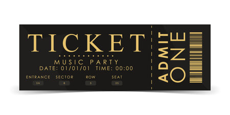 Sample ticket for a musical concert. Modern ticket card illustration template. Vector.のイラスト素材