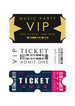 Ticket template set. Ready design for your business. isolated on white background. Vector.のイラスト素材