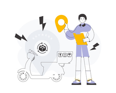 male courier. Trendy style line art. Vector.のイラスト素材