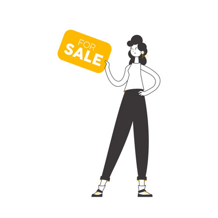 Woman real estate sales specialist. Lineart. isolated. vector illustration.のイラスト素材