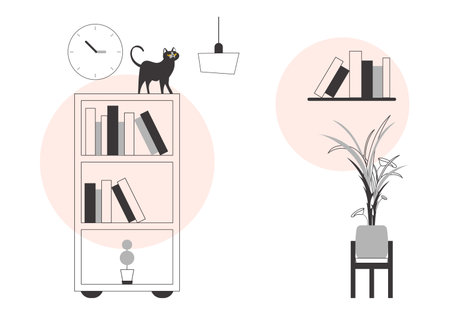 Interior in linear trendy style. background for presentations, posters and applications. vector illustration.のイラスト素材