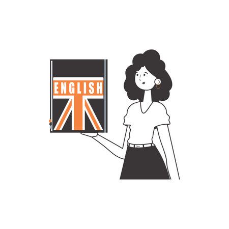English teacher. The concept of learning a foreign language. Linear style. Isolated, vector illustration.のイラスト素材