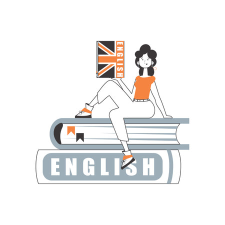 English teacher. The concept of learning a foreign language. Linear trendy style. Isolated, vector illustration.のイラスト素材