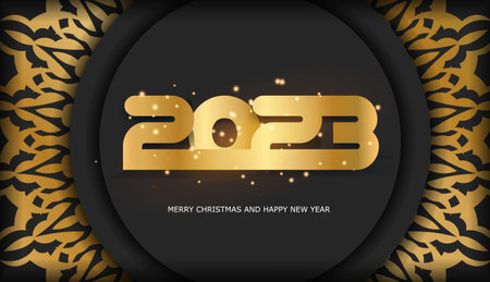 2023 happy new year festive background. Black and gold color.のイラスト素材