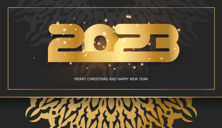 2023 happy new year festive background. golden pattern on black.