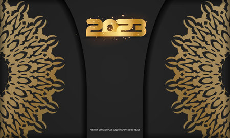 Happy 2023 new year greeting poster. Black and gold color.のイラスト素材