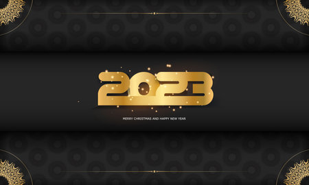 Happy New Year 2023 festive background. Black and gold color.
