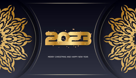golden pattern on black. Happy new year 2023 holiday poster.