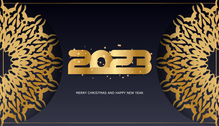 Black and gold color. Happy new year 2023 holiday poster.