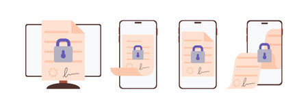 protected document set. smart contracts. contract.のイラスト素材
