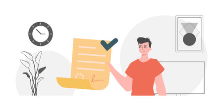Smart contract concept. data protection. A man holds a contract in his hand.のイラスト素材