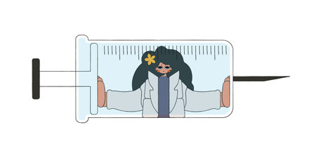 The woman is inside the syringe. Addiction and drug treatment.のイラスト素材