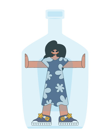 Woman inside the bottle. Dependence on alcohol.のイラスト素材