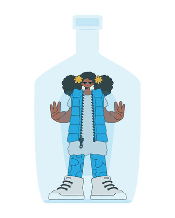The girl is inside the bottle. alcohol addiction.のイラスト素材