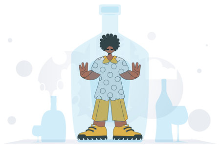 The concept of treatment for alcohol addiction. The man is inside the bottle.のイラスト素材