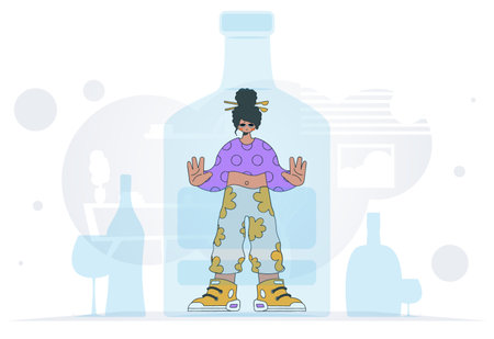 The concept of alcohol addiction. girl inside the bottle.のイラスト素材