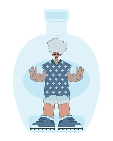 The man is inside the bottle. Alcohol treatment addiction.のイラスト素材