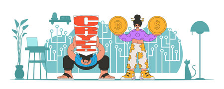 Digital money management concept. People interact with crypto assets.のイラスト素材