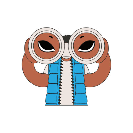 A young girl holds in her hands and looks through binoculars. HR theme.のイラスト素材