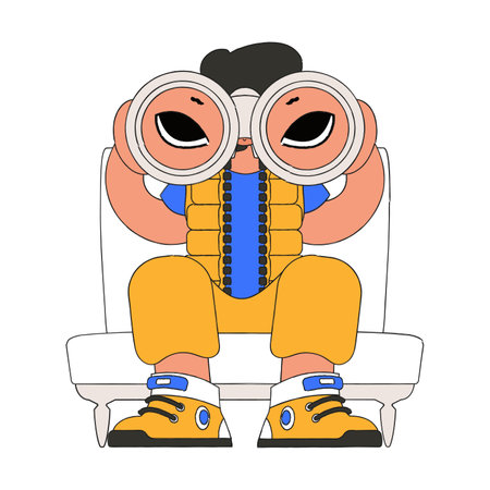 A young man holds in his hands and looks through binoculars. Looking for the perfect candidate.のイラスト素材