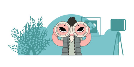 HR theme. Attractive man holds binoculars in his hands.のイラスト素材