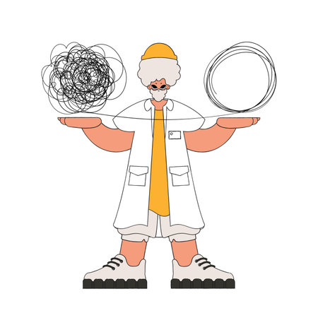 The psychologist doctor unpacks a tangle of thoughts. Help A person consumed by a sense of hopelessness and despair.のイラスト素材