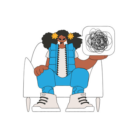 The woman demonstrates that his thoughts are confused. A person consumed by a sense of hopelessness and despair.のイラスト素材