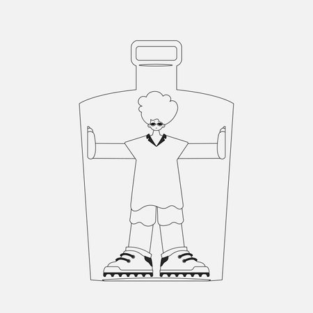 alcohol addiction. charming guy is in the bottle. Newspaper black and white style.のイラスト素材