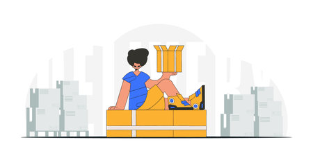 Delightful man holding boxes. A graphic representation of the dispatch of consignments and cargoのイラスト素材
