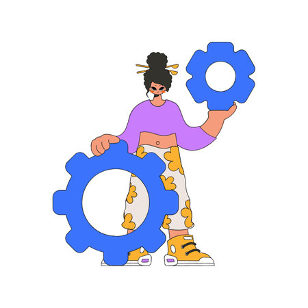 Fashionable woman holding gears in her hands. idea theme.のイラスト素材