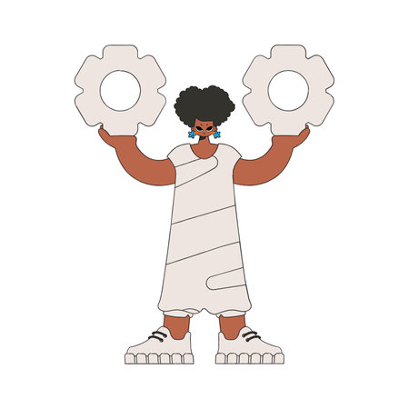 An elegant woman is holding gears. idea theme.のイラスト素材