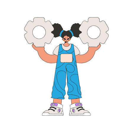An elegant girl is holding gears. idea theme.のイラスト素材