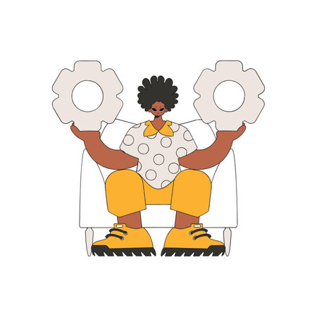 Attractive Guy holds gears in his hands. idea theme.のイラスト素材