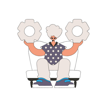 An elegant man holds gears in his hands. idea theme.のイラスト素材