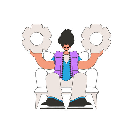 Elegant Guy holding gears. idea theme.のイラスト素材