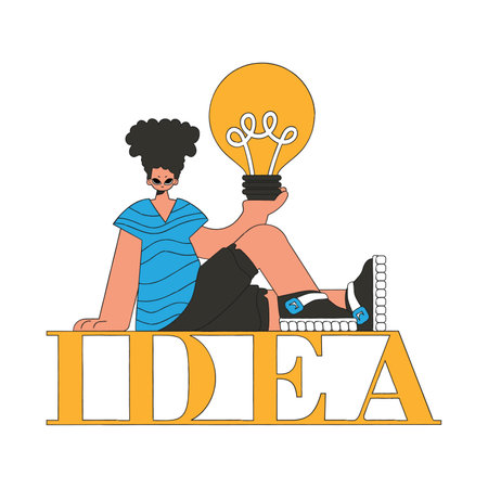 Fashionable man holding a light bulb. idea theme.のイラスト素材