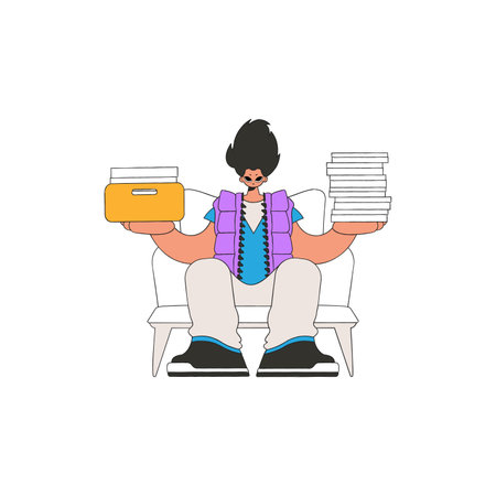 An elegant guy holds stacks of documents in his hands.のイラスト素材